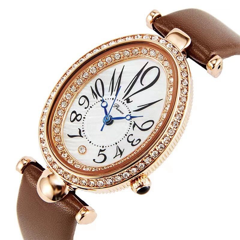 Nuovo orologio da polso da donna ovale, versatile, alla moda, tempestato di diamanti, piccolo e lussuoso, al quarzo in stile foresta_voghion.com