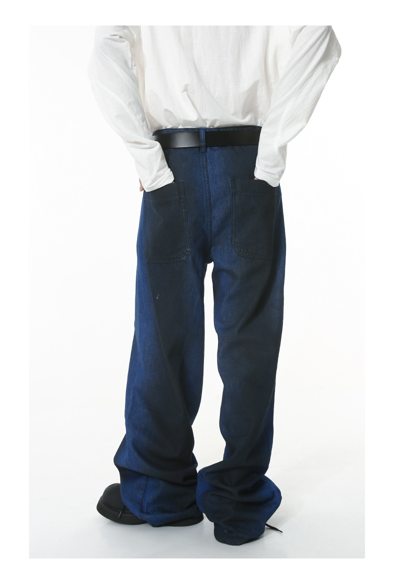 Traje de mezclilla azul con degradado abrupto retro holgado para hombre_voghion.com