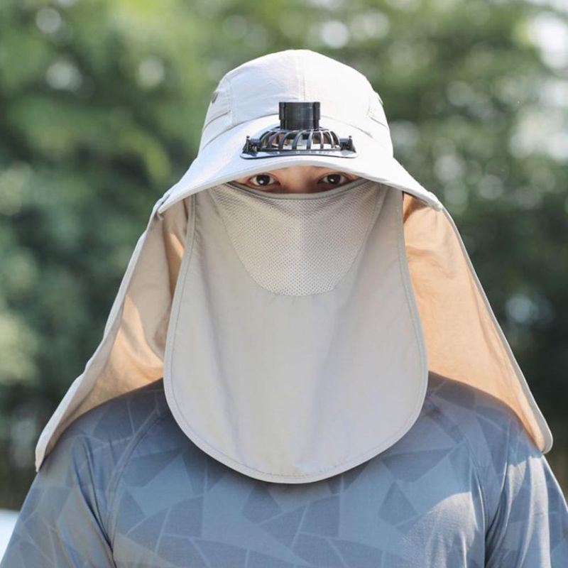 Cappello da pescatore alla moda da uomo, con cappuccio e ventola di raffreddamento, protezione completa, parasole, campeggio, anti-UV, traspirante, a tesa larga, per esterni_voghion.com