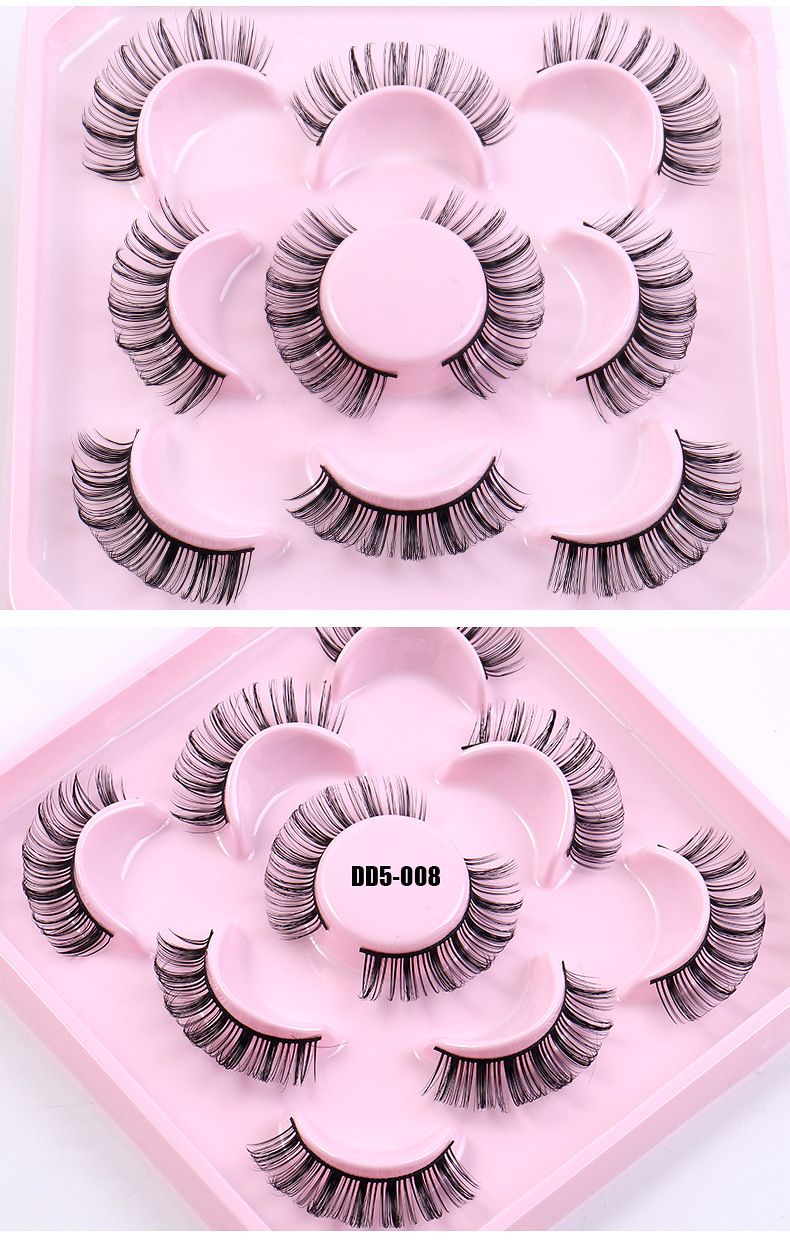 False Eyelashes New 5 Pairs Of Russian Curled DD Curved Holiday Eyelashes Naturally Curled Thick Chemical Fiber Eyelashes_voghion.com