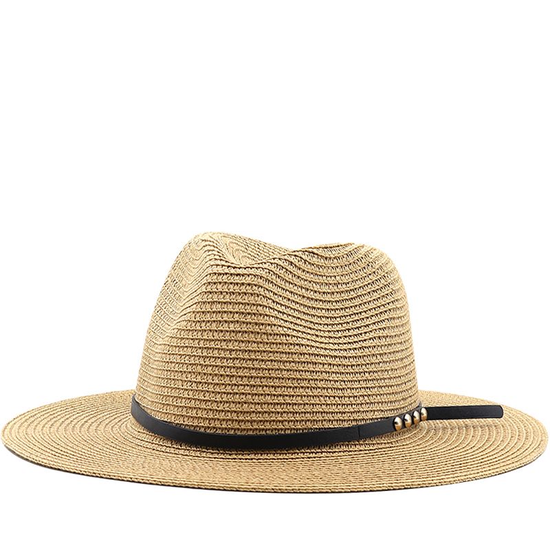 Hot Sale Summer new adjustable straw for men and women Fedora sun beach khaki jazz hat_voghion.com