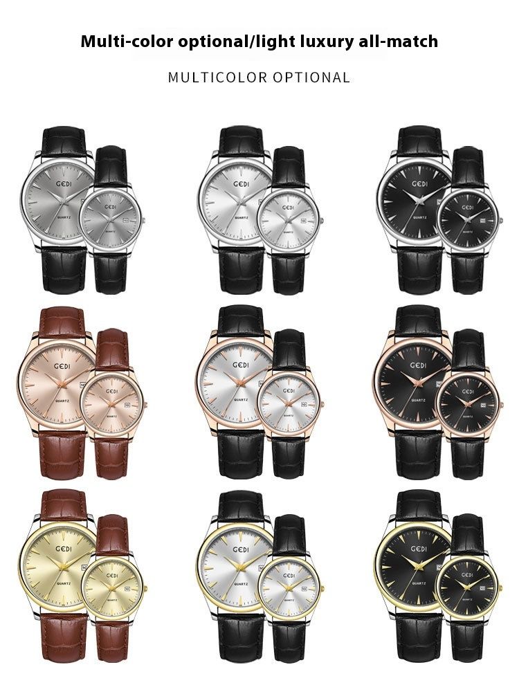 Neue mode paar modelle klassische leder einfache senior gefühl kalender wasserdicht quarzuhr_voghion.com