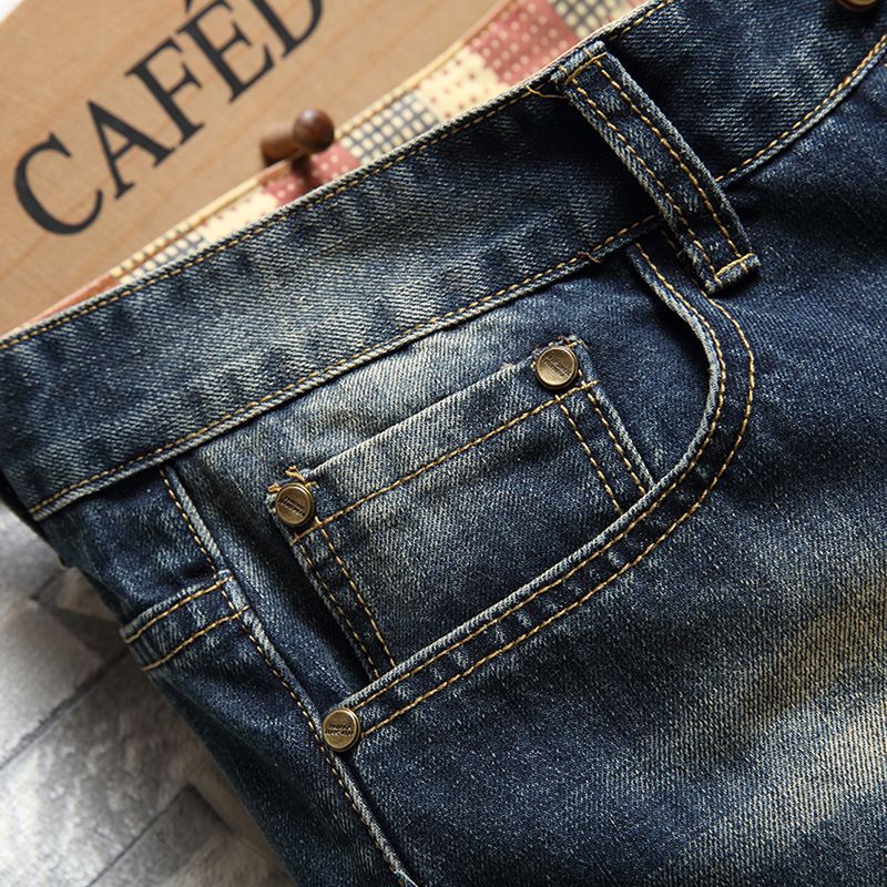 Herren-Jeans-Shorts, Retro-zerrissene, schmale, verkürzte Herren-Patch-Hose_voghion.com