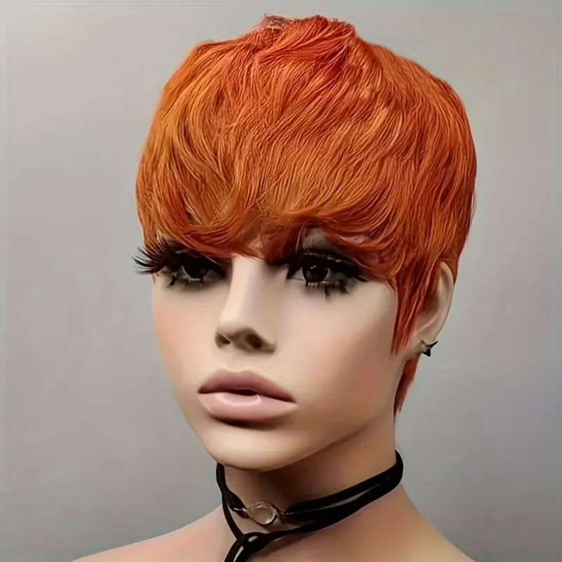 150 Density 6 Inch Korte Pixie Cut Menselijk Haar Pruik Rechte Haar Pruiken Met Pony Machinaal Gemaakte Pruik voor Vrouwen_voghion.com