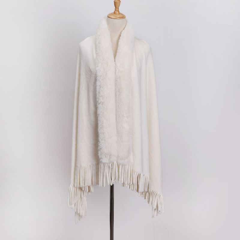 Large shawl scarf with double flanged pile collar fringe_voghion.com