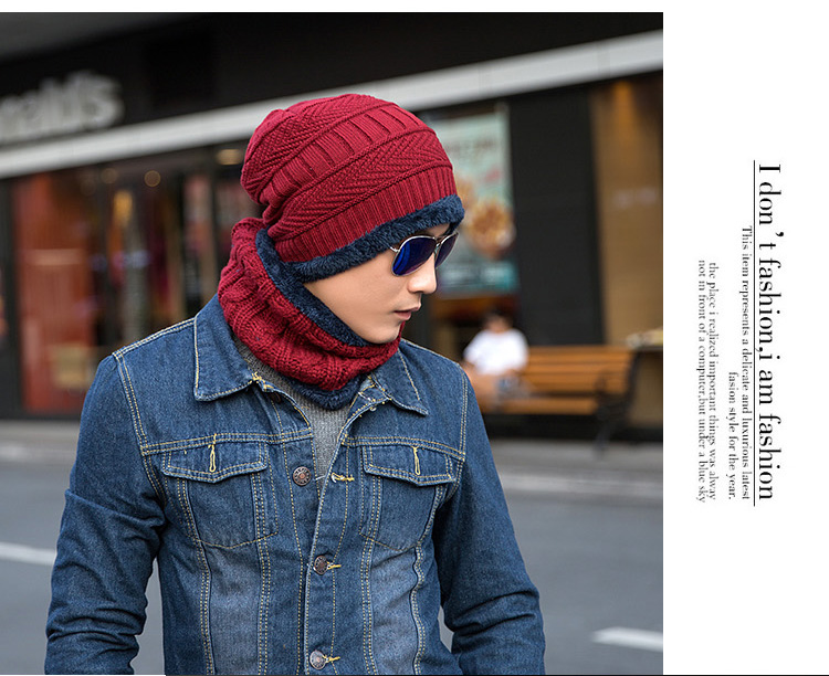 Cappello invernale da uomo alla moda per l'autunno e l'inverno, cappello lavorato a maglia da uomo, più cappello pullover e sciarpa in velluto di lana ispessita_voghion.com