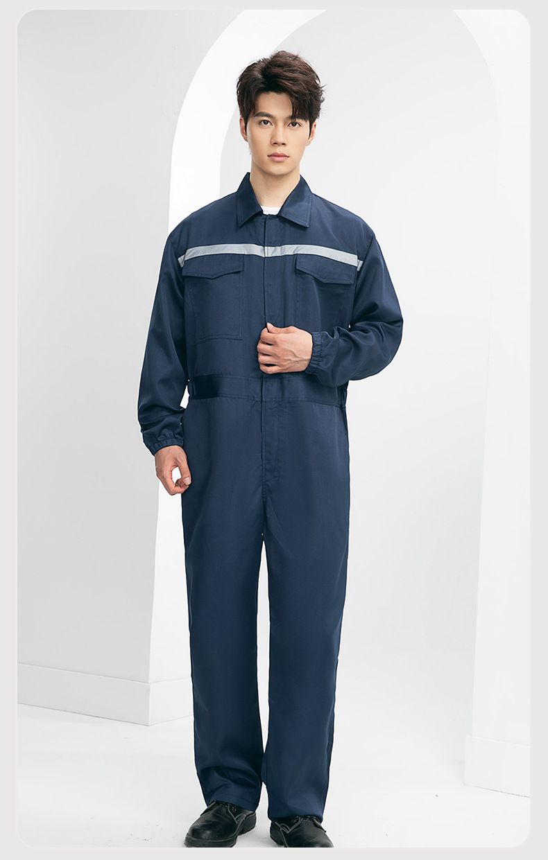 Men's Durable Work Coverall - Flame Resistant, Breathable Polyester Jumpsuit For Welding, Shipyard & Industrial Use (Dark Blue, Orange, Bright Blue)_voghion.com