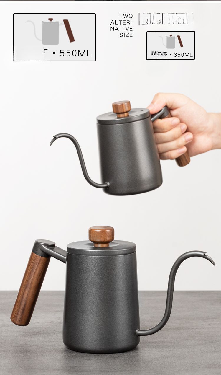 Ye Weika Pour Over Coffee Pot met smalle opening, handvat van walnoothout, roestvrij staal 304, klein formaat, kan elektrisch worden verwarmd_voghion.com
