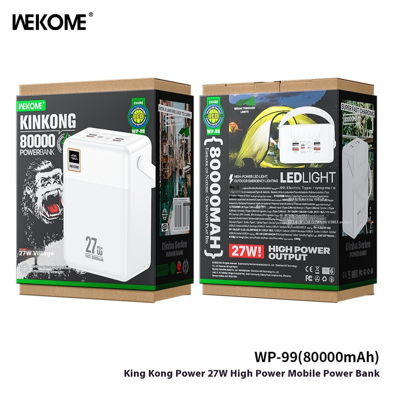 WEKOME Diamond Power Bank 100.000 mAh, tragbares 27-W-PD-Schnellladegerät mit LED-Licht, Notfall-Akkupack für den Außenbereich für Campingreisen, hohe Kapazität_voghion.com