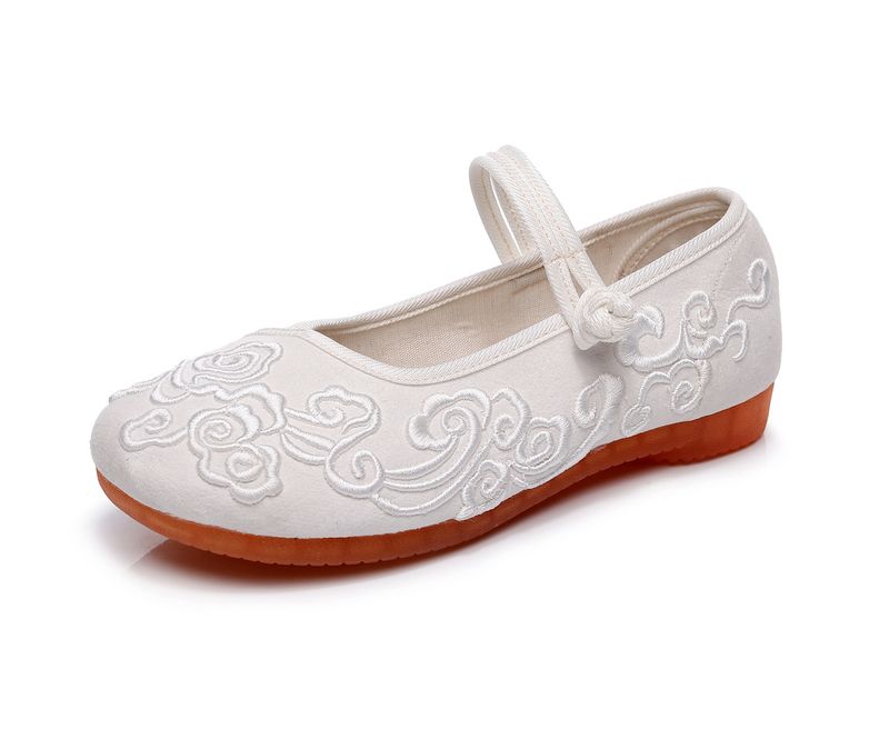 Flache Schuhe mit Kuhsehnensohle, einfarbige Damen-Einzelschuhe für Frühling und Sommer, bestickte Stoffschuhe, Teller_voghion.com