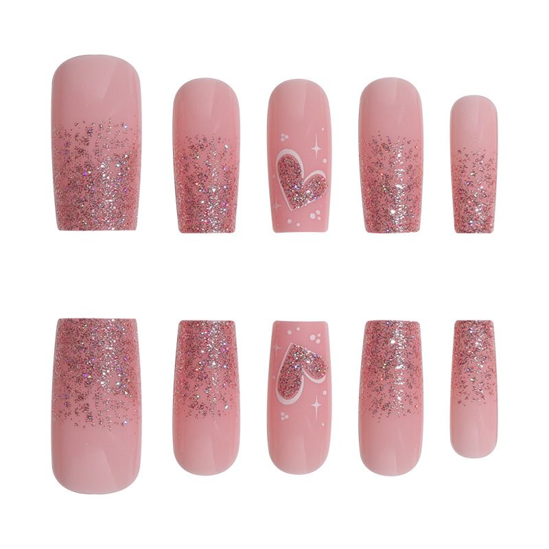 Unghie finte eleganti, quadrate e glitterate, con design a cuore, sfumate e ombré alla francese, riutilizzabili, per le donne_voghion.com