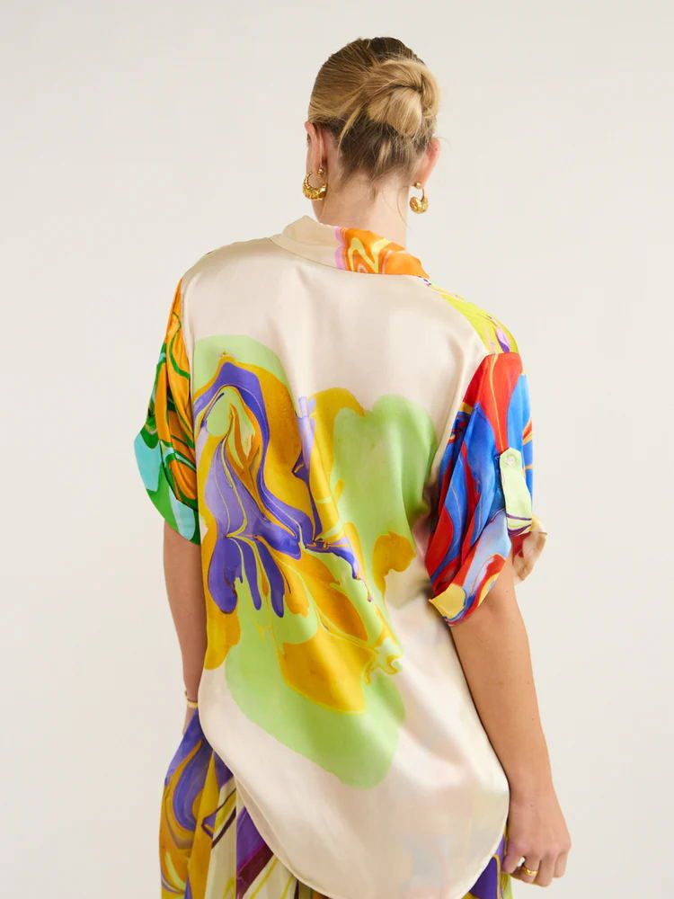 Silk Shirt Skirt Fashion Casual Printed Three Quarter Sleeve Top Two Piece Suit_voghion.com