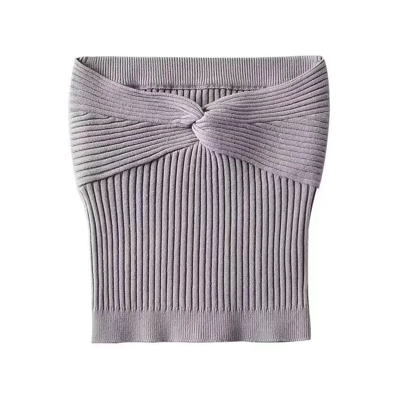 INS Vår/sommar Stickad Twisted Off Shoulder Base Axelbandslös för kvinnor, tight och sexig lågskuren kort väst Trend_voghion.com