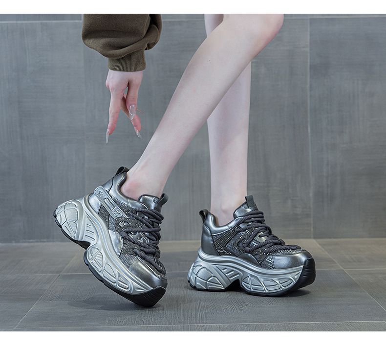 thick-soled Dad Shoes Women's Casual Versatile Fabric 9cm Height-increasing Women's Shoes_voghion.com