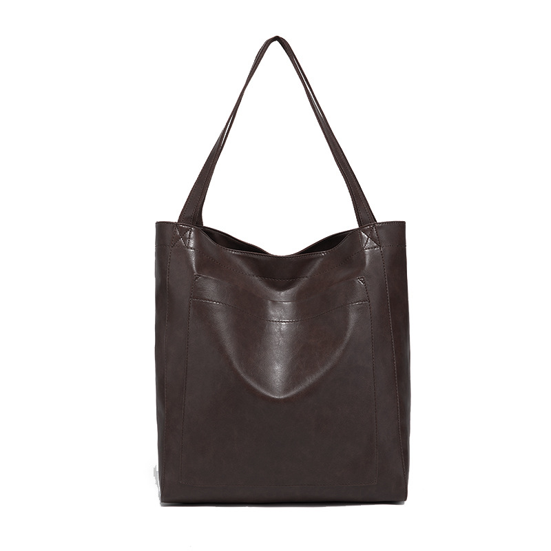 Retro oil wax leather simple all-in-one tote commuter women's bag shoulder bag_voghion.com