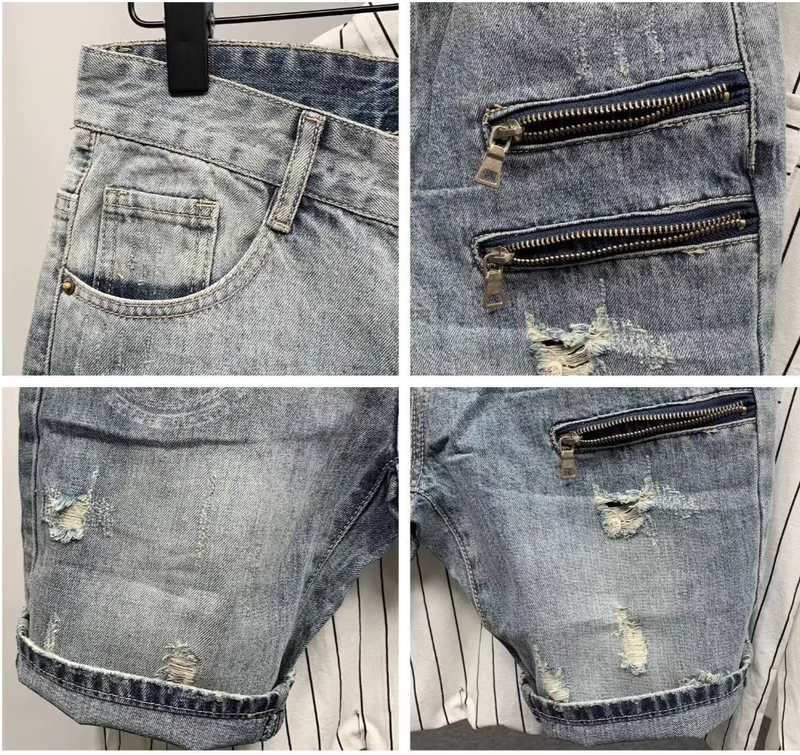 Herrenbekleidung Japanische Retro-Sommer-Shorts im stark gewaschenen Distressed-Look, lockere, gerade Jeans-Shorts für Herren, trendige Shorts_voghion.com