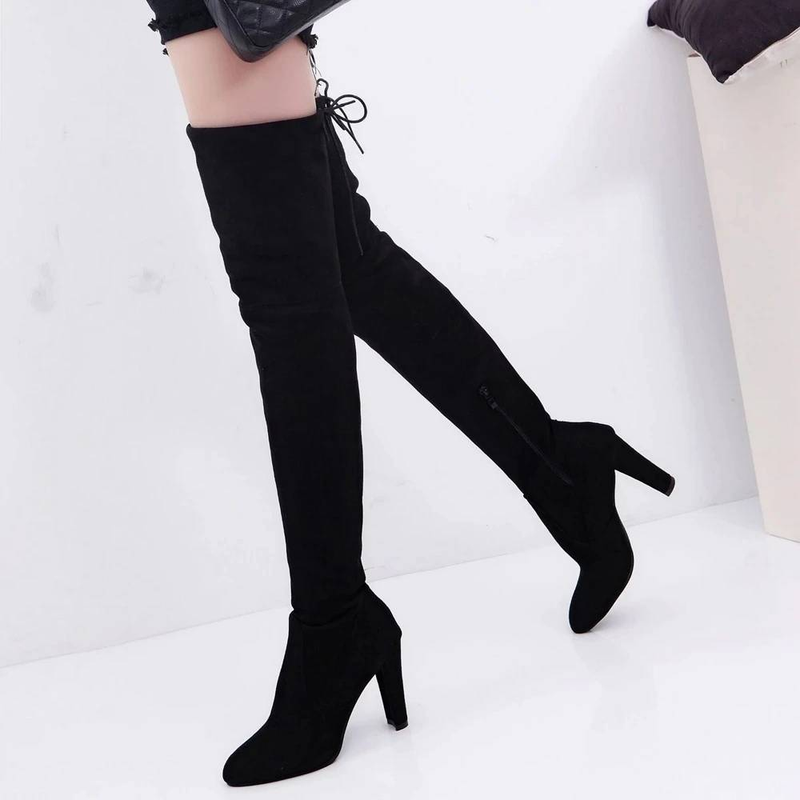 Fashion Over The Knee Women Boots Stretch Fabrics High Heel Slip On Shoes Pointed Toe Woman Long Boots Size Plus Size S015_voghion.com
