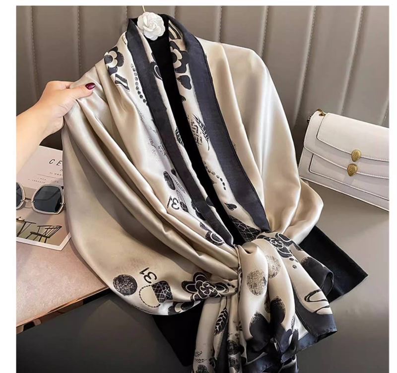 Elegante beige kleine duftende Wind Blumen Simulation Seide Schal weibliche koreanische Version der Herbst und Winter dünne Abschnitt Seide_voghion.com