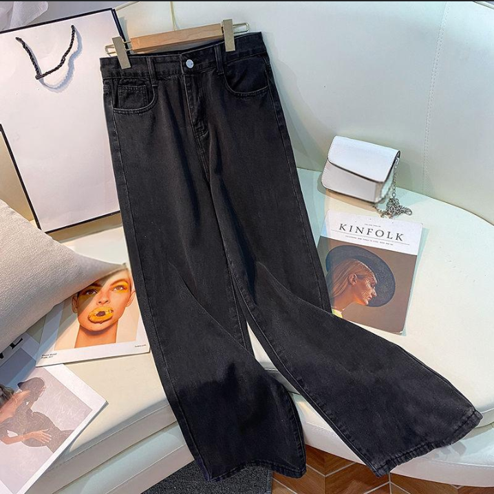 Dameskleding jeans met pijpen voor dames in de lente, klein en veelzijdig, hoge taille, losse bovenkledingbroeken, rechte, soepele broeken tot op de grond_voghion.com