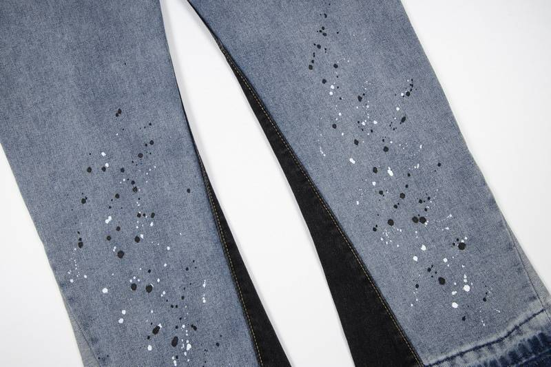 Jeans dritti a gamba larga con cuciture High Street, effetto retrò rovinato, schizzi di inchiostro_voghion.com