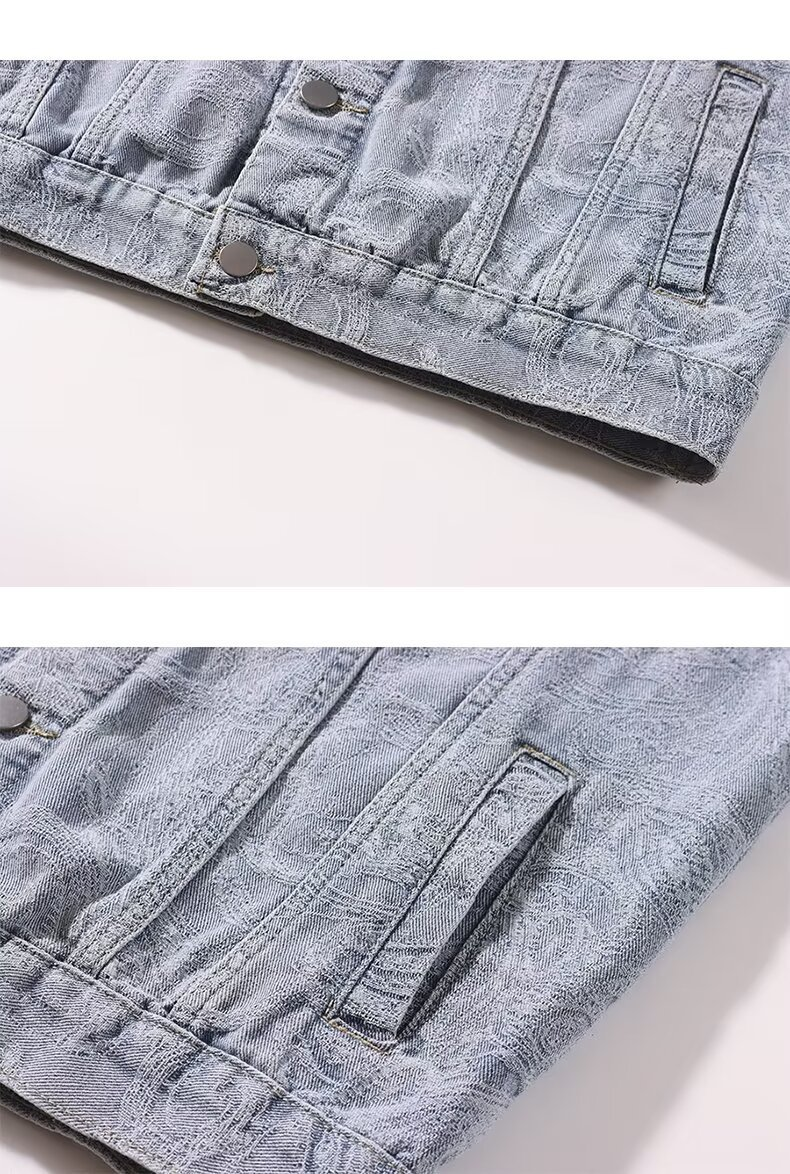 Giacca in denim primaverile e autunnale da uomo, set da due pezzi casual da uomo, stile vintage, in jacquard con stampa completa_voghion.com