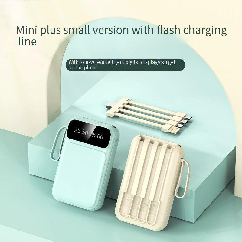 Powerbank, klein en draagbaar, voor buiten, grote capaciteit, met ingebouwde kabel, 20.000 mAh, mobiele voeding met vier draden, cadeau-aanpassing_voghion.com