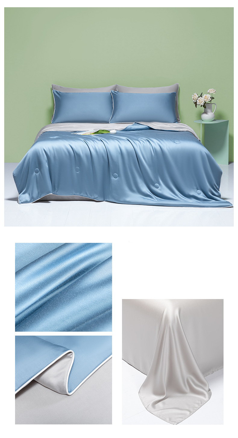 Set copripiumino in seta di ghiaccio da 4 pezzi - Lavabile, traspirante e rinfrescante, con dettagli ricamati, ultra morbido per dormire da soli, coperta climatizzata._voghion.com