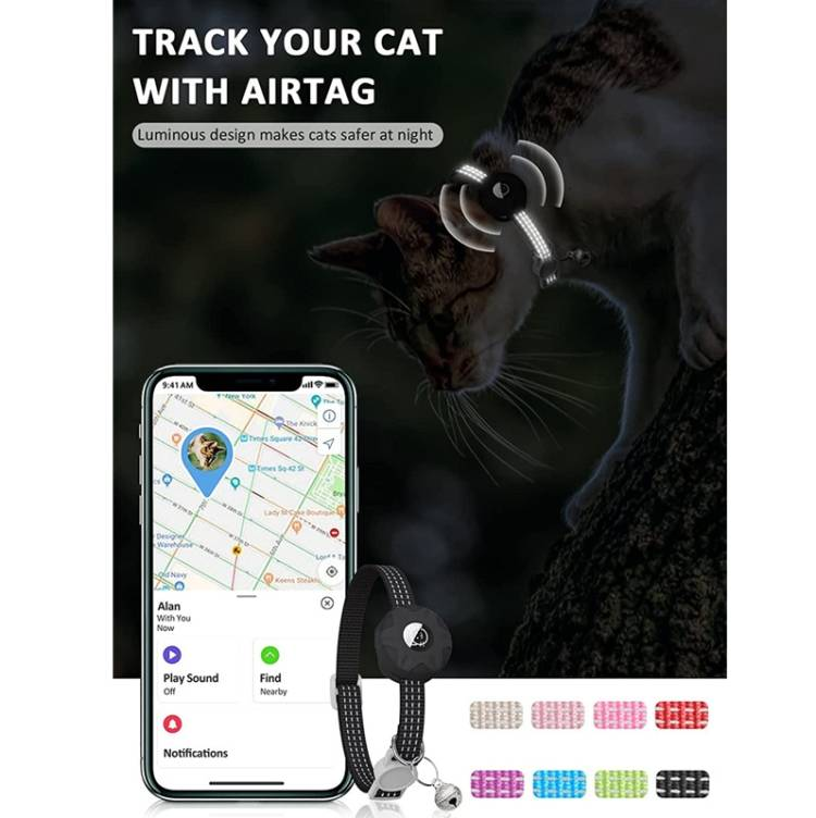 For AirTag Tracker Silicone Case Reflective Pet Cat Collar_voghion.com