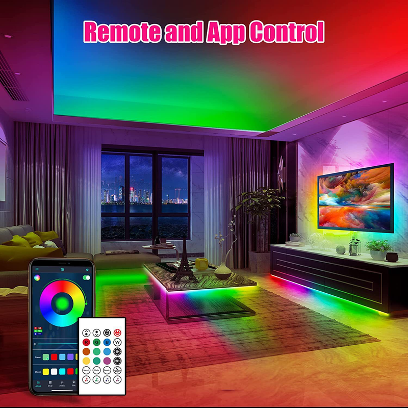 5V USB RGBIC LED-Lichtstreifen WS2812B mit Fernbedienung und App-Steuerung – 16 LEDs/m, 5M/10M Länge, 120° Abstrahlwinkel, CE-zertifiziert für TV-Hintergrundbeleuchtung_voghion.com