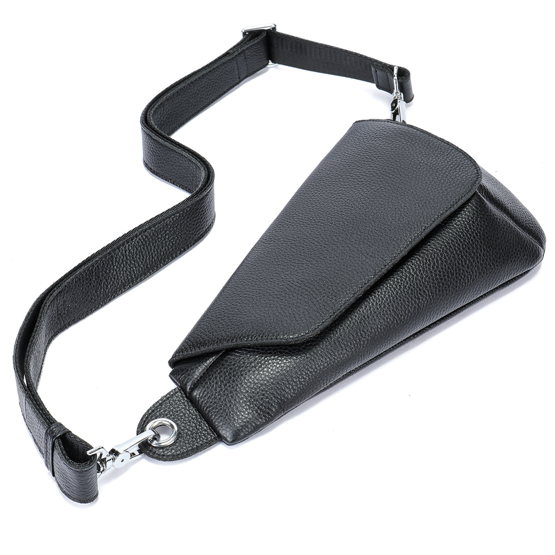 Sac de poitrine en cuir véritable pour homme - Sac à dos élégant à bandoulière pour un usage quotidien, imperméable et durable, petit sac à dos en cuir de vache noir_voghion.com