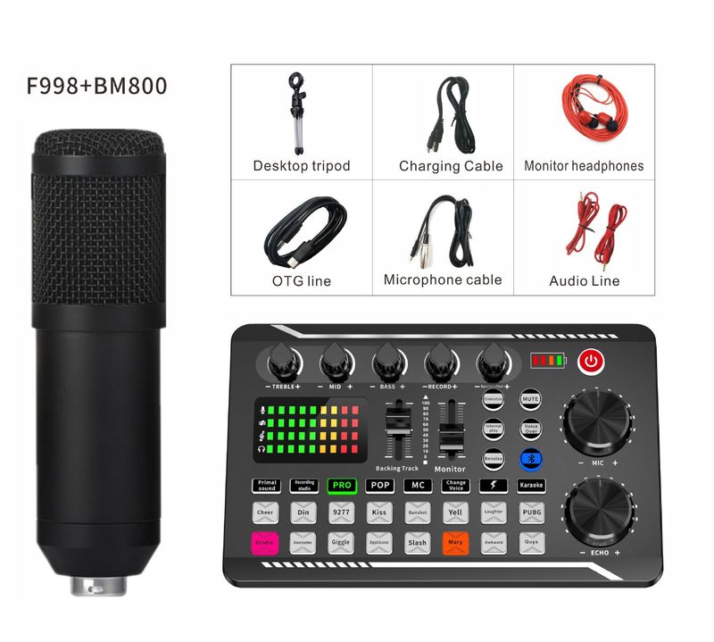 F998 Audio Mixer Live Sound Karte BM800 MIC Mikrofon Handy Voice Changer Karaoke für Broadcast Aufnahme KTV Spiel Musik_voghion.com