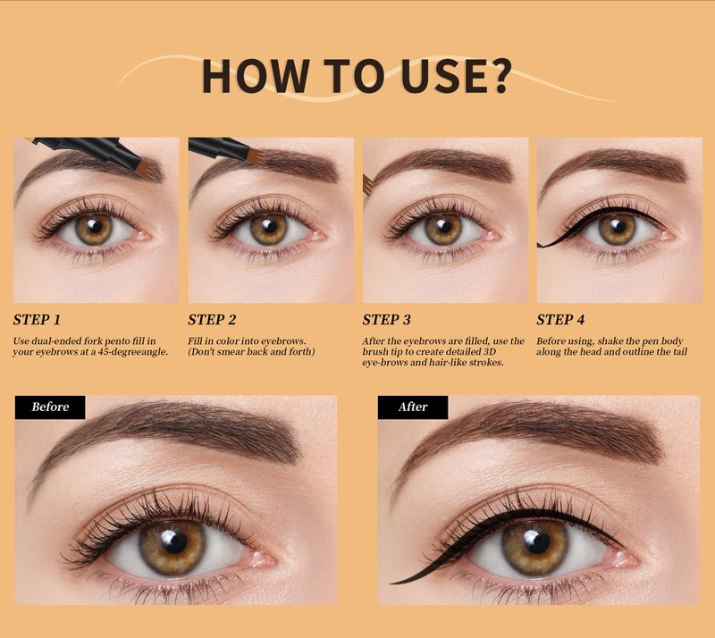 Matita per sopracciglia liquida a quattro punte Hellokiss a doppia testa + eyeliner Matita per sopracciglia impermeabile ad asciugatura rapida nuovo prodotto_voghion.com