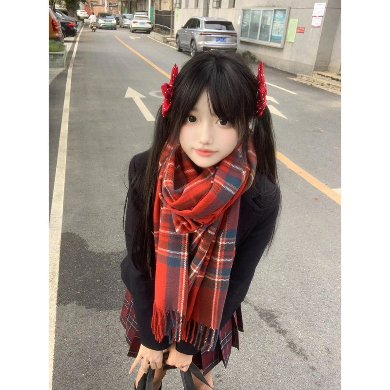 Scarf Women's New Autumn And Winter 2025 New Plaid Warm Scarf High-end Versatile Sweet Student Scarf_voghion.com