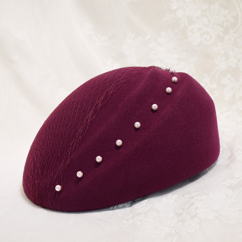 Herbst und Winter Neue Wollmütze Damen Stil Mesh Perle Flugbegleiter Bühnenversammlung Filzhut_voghion.com