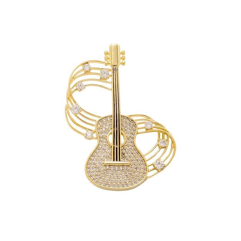 Design Sense Personality Music Note Guitar Brooch High Sense Temperament Clothes Pin New Suit Accessories_voghion.com