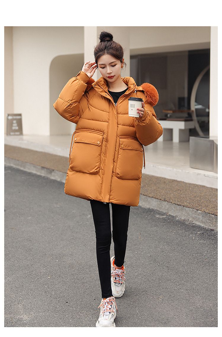 Damen-Winter-Puffermantel mit abnehmbarer Kapuze, langärmlig, mittellang, warme Jacke für lässige Outfits (Beige, Schwarz, Khaki, Rot, Orange)_voghion.com