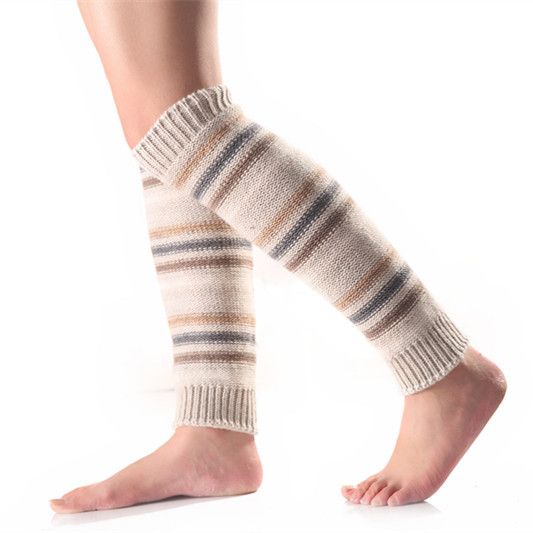Herbst/Winter Neue horizontale Streifen Farbblock Damenmode Gestrickte Wolle Warme Socken, Stiefel und Leggings_voghion.com
