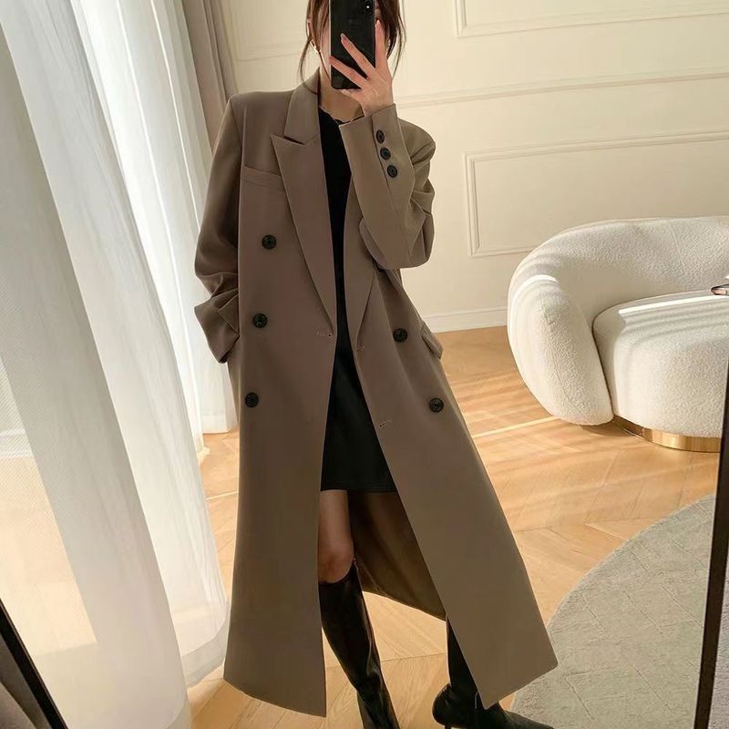 Trench di alta qualità per donna, lunghezza media, nuovo stile primavera e autunno 2025, cappotto lungo con colletto doppiopetto_voghion.com