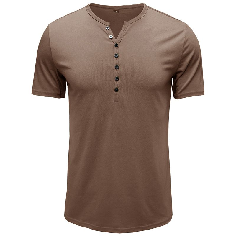 Suitable For All Seasons 2025 Summer New Clothing Henley Shirt Short Sleeve Men's T-Shirt Solid Color Top_voghion.com