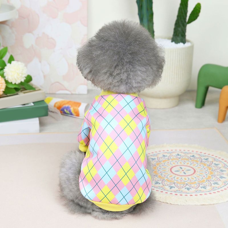 Guangying Bluza dla zwierząt Okrągły dekolt Klasyczna krata Ciepły sweter Uroczy element ubioru Streetwear Sweter z nadrukiem Pies Dwunożne ubrania Kostium dla szczenięcia_voghion.com