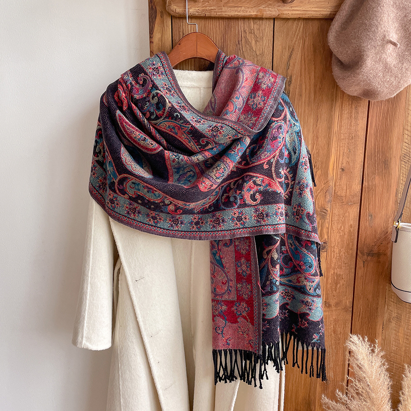 Neuer Herbst- und Winterschal mit Decke im ethnischen Stil, Kaschmirschal, warmer Schal mit bedruckter Quaste_voghion.com