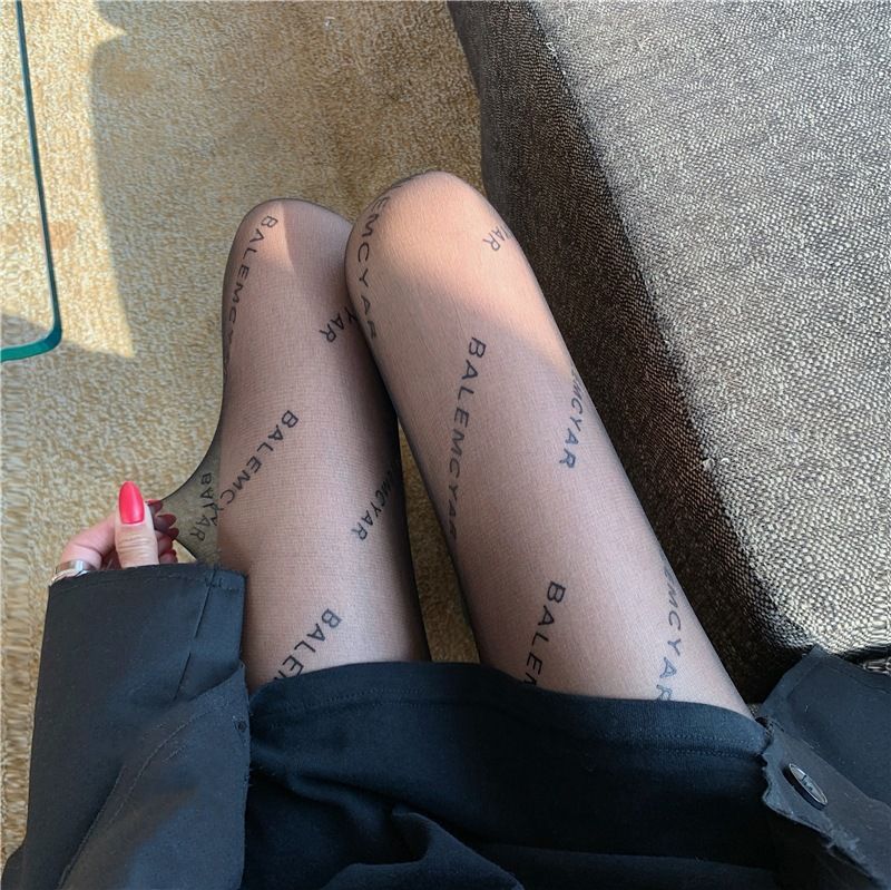 Letter Black Stockings For Women In Spring And Autumn 2022, New Popular Thin Socks, Lace Trendy Ins Jumpsuit Pantyhose_voghion.com
