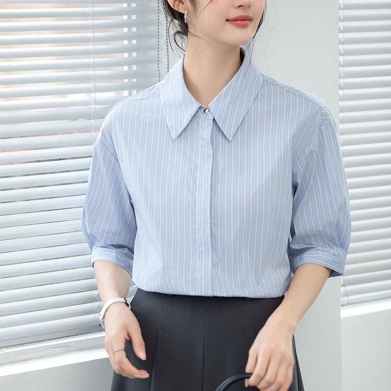 Camicia estiva a righe a maniche corte Real Shot, per professionisti, pendolari, impiegati, colloqui di lavoro, nicchia_voghion.com