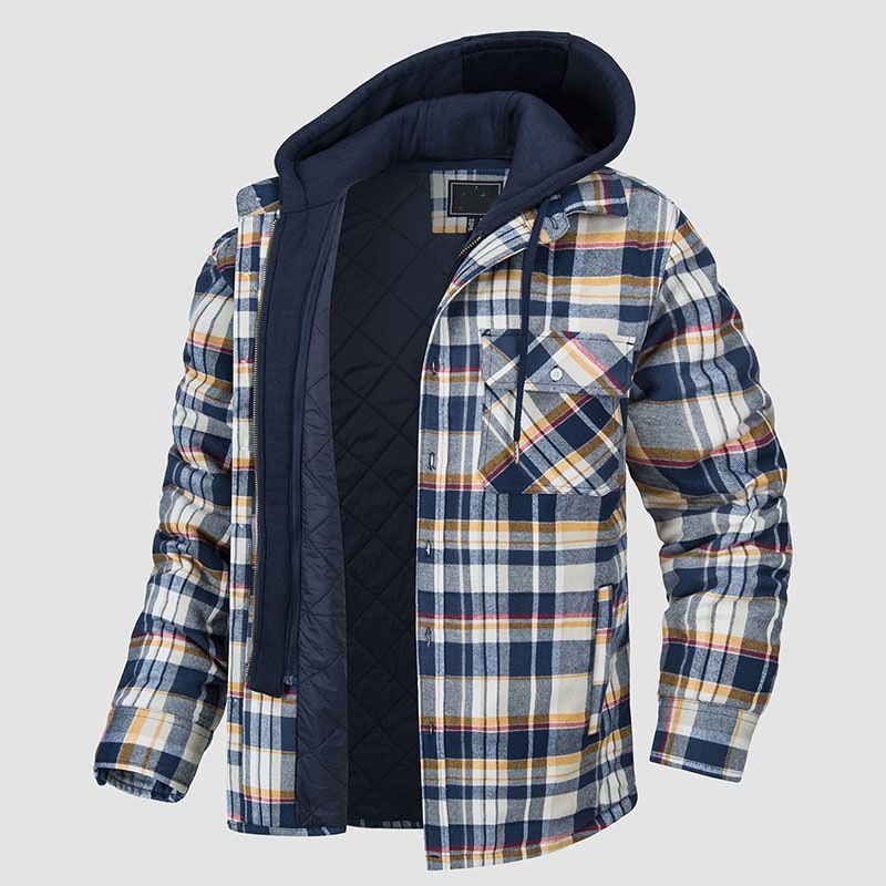 Giacca con cappuccio a quadri da uomo – Cappotto invernale spesso con poliestere traspirante, vestibilità ampia e design a quadri alla moda_voghion.com
