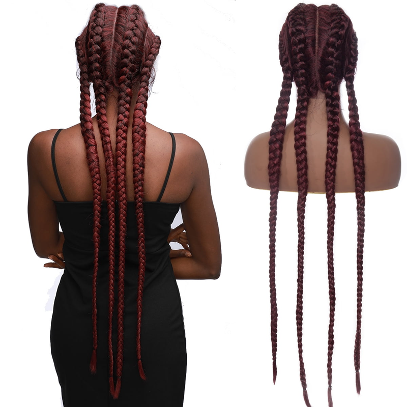36inch chemical fiber lace braid wig wig 13*5*1 lace hand-woven braid four-strand braid long braid wig_voghion.com