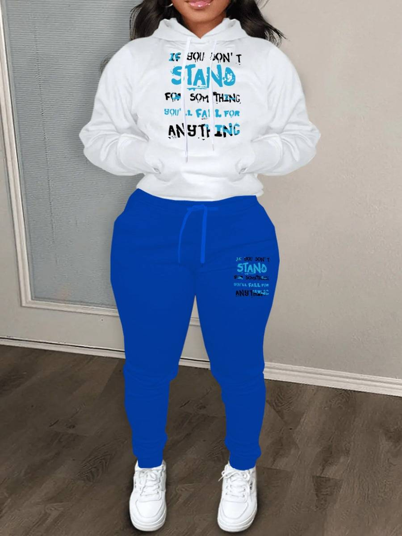 Plus Size Herfst & Winter Letter Print Color Block Hooded Sweatshirt Set Dagelijks Casual Lange Mouw Vrouwelijke Trainingspak Set_voghion.com