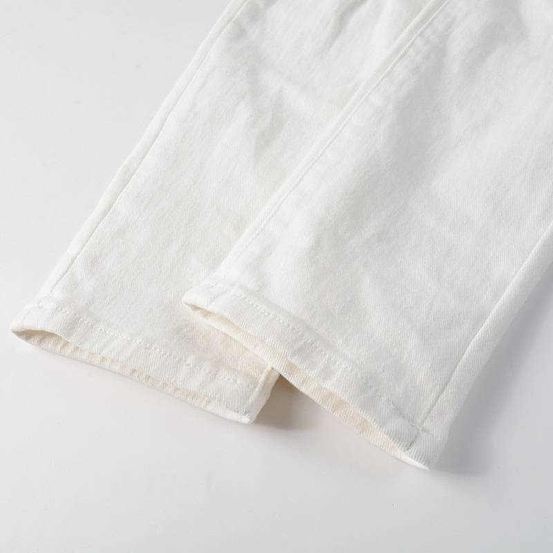 Männlichen jogger workout mode patchwork zerrissene schlanke hosen denim knie loch zerrissene männer weiße jeans für männer_voghion.com