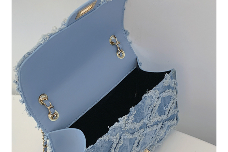 Borse da donna Denim New Lock Piccola borsa quadrata Borsa a tracolla a tracolla con catena Borsa a mano elegante e temperamento di fascia alta_voghion.com