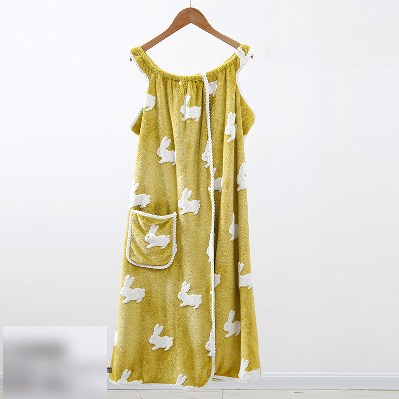 Serviette de bain en jacquard polaire motif lapin de dessin animé, bonnet de douche, peignoir, ensemble de six pièces pour femme_voghion.com