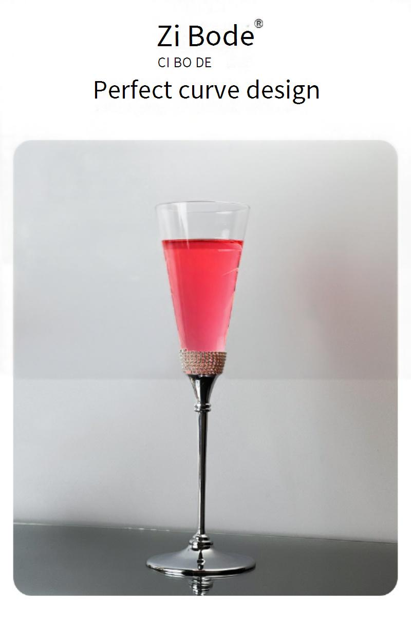 Artigos para casa e jardim Trompete em formato de V Taça de champanhe com pé alto Presente de casamento Pés de metal galvanizados avançados Envoltos com diamante Taça de vinho espumante_voghion.com